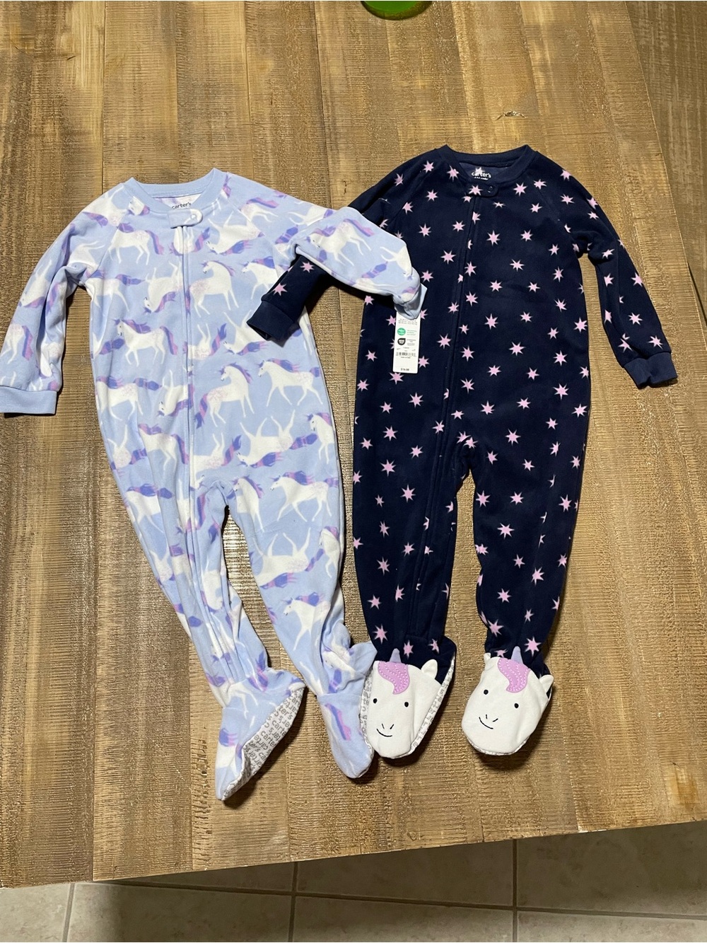 Carters fleece Navy Star & Light Purple Unicorn Footed One-Pieces